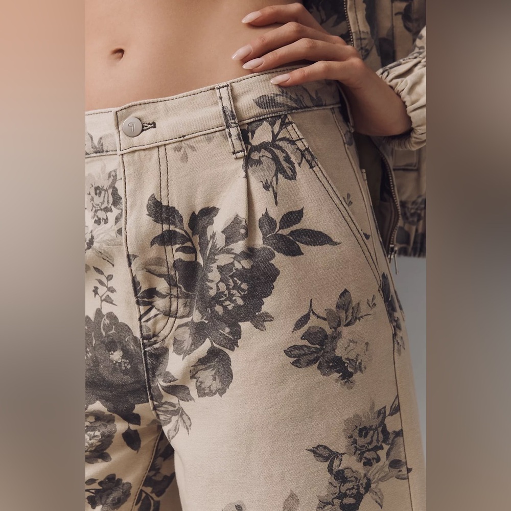 Anthropologie Leon Double Hem High-Rise Wide-Leg Cuffed Jeans Pilcro: Floral L14 - Picture 5 of 10